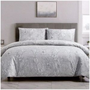 Artex Silver Peony Floral Printed Microfiber Polyester Quilt Cover Set Queen