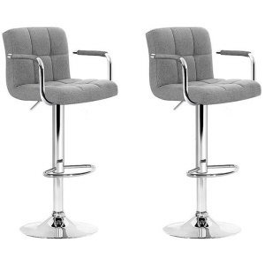 Artiss 2x Bar Stools Fabric Gas Lift w/Armrest Grey
