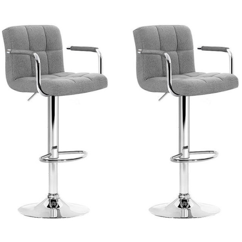 Artiss 2x Bar Stools Fabric Gas Lift w/Armrest Grey
