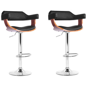 Artiss 2x Bar Stools Gas Lift Leather w/Armrest Black