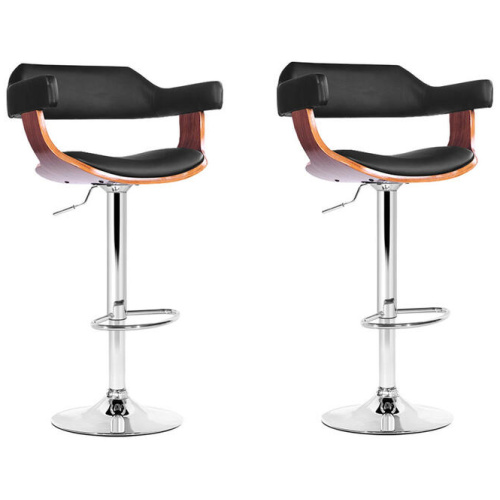 Artiss 2x Bar Stools Gas Lift Leather w/Armrest Black