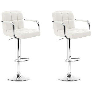 Artiss 2x Bar Stools Leather Gas Lift w/Armrest White