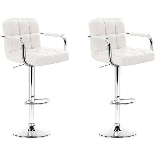 Artiss 2x Bar Stools Leather Gas Lift w/Armrest White