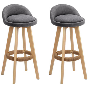 Artiss 2x Bar Stools Padded Linen Wooden Grey