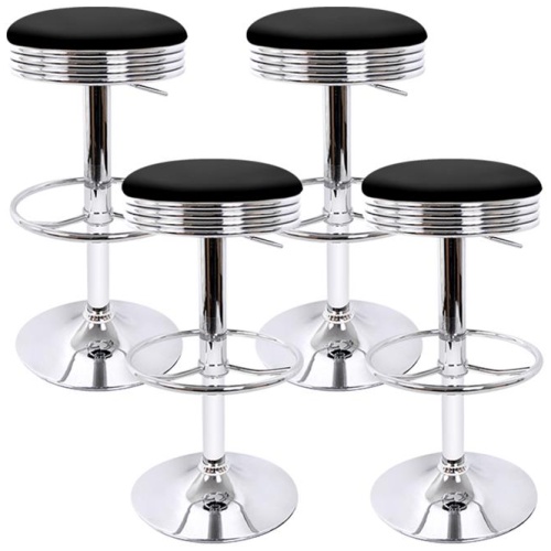 Artiss 4x Bar Stools Leather Padded Gas Lift Silver