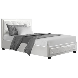 Artiss Bed Frame King Single Size Gas Lift White TIYO