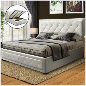 Artiss Bed Frame Queen Size Gas Lift White TIYO