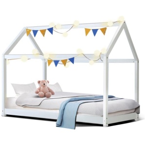 Artiss Bed Frame Wooden Kids House Frame White CASA