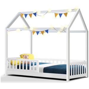 Artiss Bed Frame Wooden Kids House Frame White ROCK