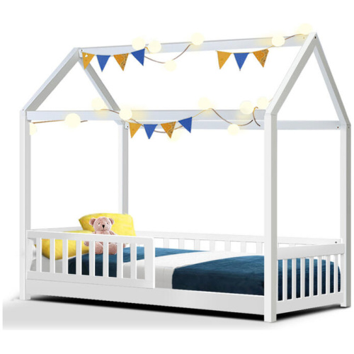 Artiss Bed Frame Wooden Kids House Frame White ROCK