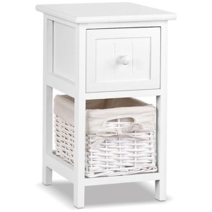 Artiss Bedside Table 1 Drawer with Basket Rustic White X2