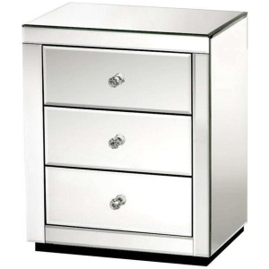Artiss Bedside Table 3 Drawers Mirrored - PRESIA Silver
