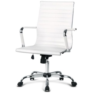 Artiss Office Chair PU Leather Mid Back White