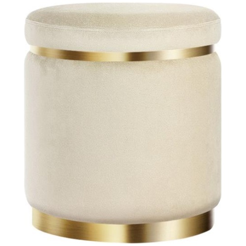 Artiss Ottoman Foot Stool Round Velvet Cream