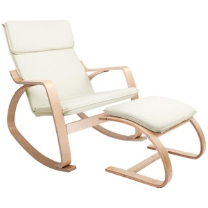 Artiss Rocking Armchair Bentwood Frame With Foot Stool Beige