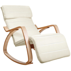 Artiss Rocking Armchair Bentwood Frame With Footrest Beige Afton