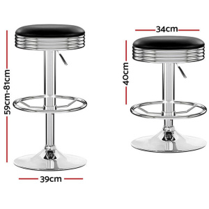 Artiss Set of 2 Backless PU Leather Bar Stools - Black and Chrome