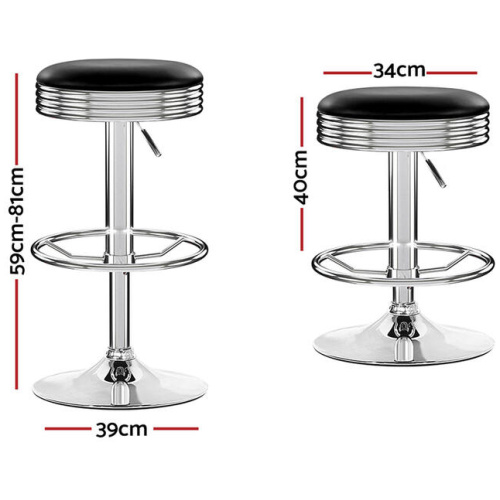 Artiss Set of 2 Backless PU Leather Bar Stools - Black and Chrome