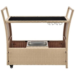 Balmain Outdoor Furniture Bar Cart Table Trolley W/ Ice Bucket- Natural - Natural