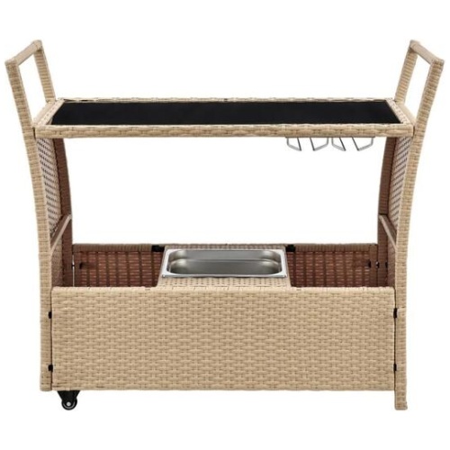 Balmain Outdoor Furniture Bar Cart Table Trolley W/ Ice Bucket- Natural - Natural