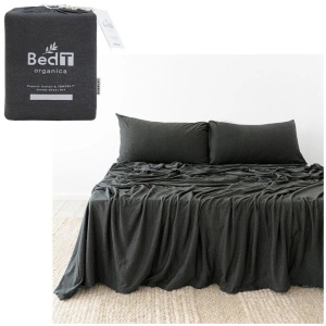 BedT Organica Jersey Cotton-Blend Sheet Set Charcoal Queen