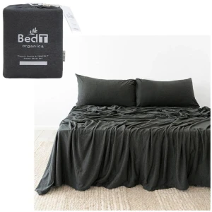 BedT Organica Jersey Cotton-Blend Sheet Set Charcoal Queen