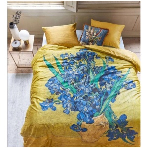 Bedding House Irises Yellow Cotton Sateen Quilt Cover Set Queen
