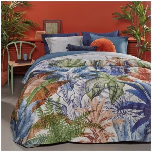 Bedding House Isla Blue Cotton Sateen Quilt Cover Set Queen