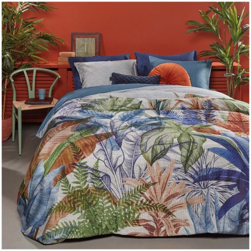 Bedding House Isla Blue Cotton Sateen Quilt Cover Set Queen