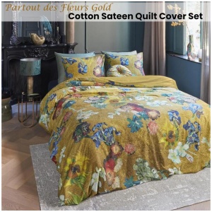 Bedding House Van Gogh Partout des Fleurs Gold Cotton Sateen Quilt Cover Set King