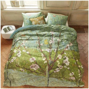 Bedding House Van Gogh Peach Trees Green Cotton Sateen Quilt Cover Set King