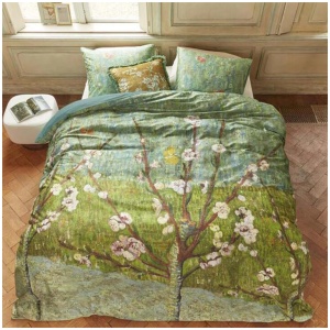 Bedding House Van Gogh Peach Trees Green Cotton Sateen Quilt Cover Set Queen