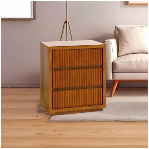 Bedside Table MDF Brown Colour Waveform Design Three Drawers