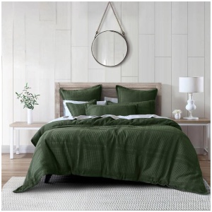 Bianca Sussex Forest Green Cotton Waffle Quilt Cover Set Queen