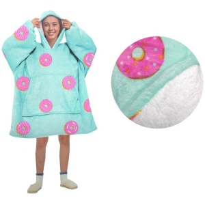 Blanket Hoodie with Sherpa Reverse Aqua Donuts
