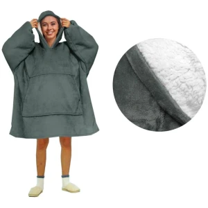 Blanket Hoodie with Sherpa Reverse Plain Dark Grey