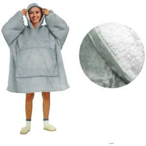 Blanket Hoodie with Sherpa Reverse Plain Silver