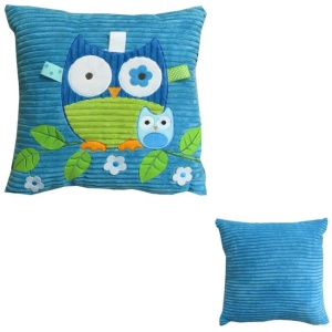 Blue Owl Embroidered Applique Square Cushion