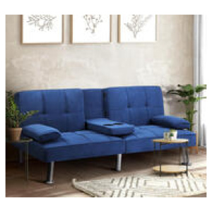 Breanne 3 Seater Sofa Bed With Cup Holder Blue