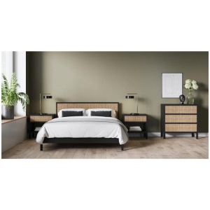 Caledonia Rattan Bed Frame Black Queen Size - Queen