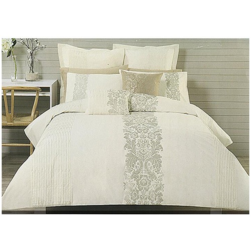 Catherine Cream Taupe Embroidery Quilt Cover Set QUEEN