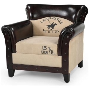 Charleston Polo Vintage Rustic ArmChair Relaxing Accent Lounge Chair