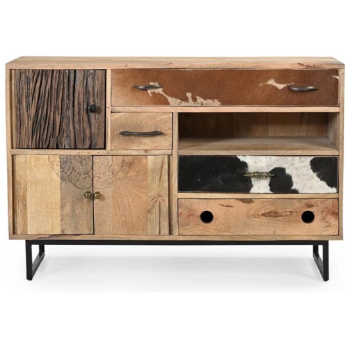 Clyde Chest of Drawers Hand Carved & Cow Patterened Sideboard Storage Cabinet
