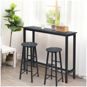 CostwaySet of 2 Faux Marble Bar Stools with Footrest and Anti-slip Foot Pad-Black
