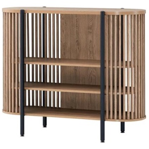 Design Square Ailani Wooden Sideboard Buffet Unit Storage Cabinet 3-Tier Shelves 120cm Slat Oak