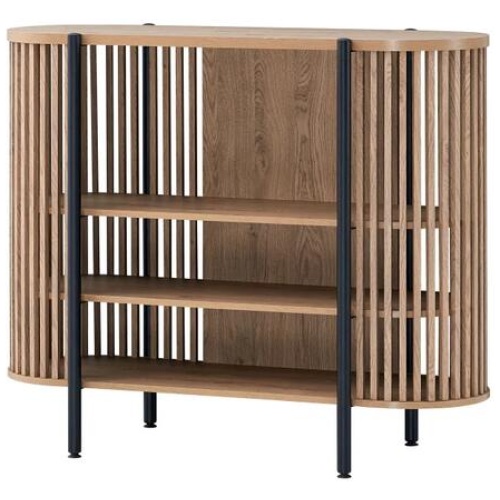 Design Square Ailani Wooden Sideboard Buffet Unit Storage Cabinet 3-Tier Shelves 120cm Slat Oak