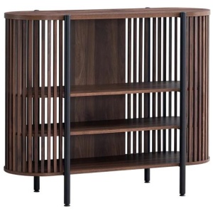 Design Square Ailani Wooden Sideboard Buffet Unit Storage Cabinet 3-Tier Shelves 120cm Slat Walnut