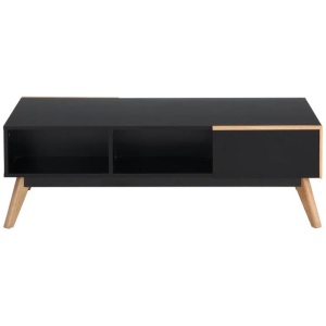 Design Square Autumn Scandinavian Rectangular Coffee Table W/ 2-Drawers - Black/Oak