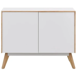 Design Square Autumn Scanvinadian Small Sideboard Buffet Unit Storage Cabinet W/ 2-Doors - White/Oak