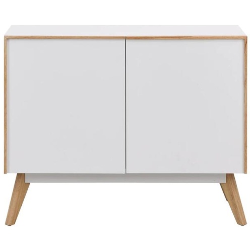 Design Square Autumn Scanvinadian Small Sideboard Buffet Unit Storage Cabinet W/ 2-Doors - White/Oak